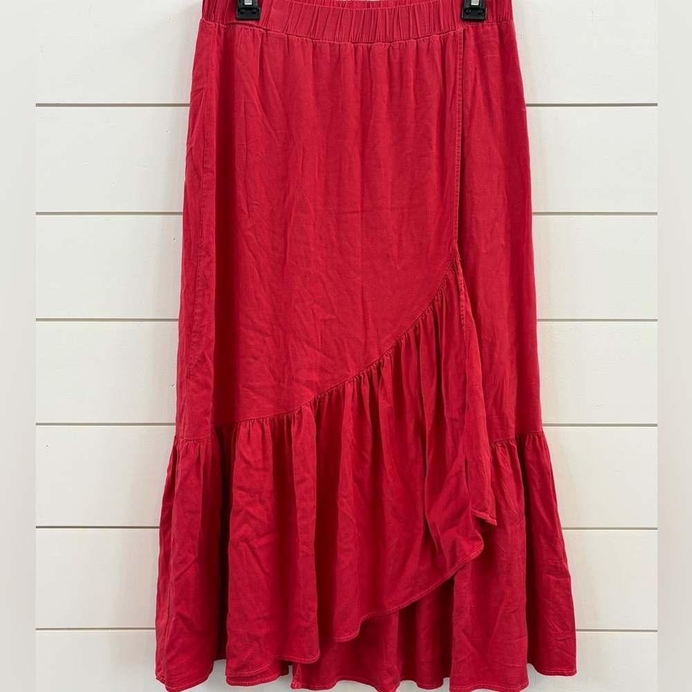 Michael Stars Red High-Low Ruffle Midi Skirt - Picture 3 of 8